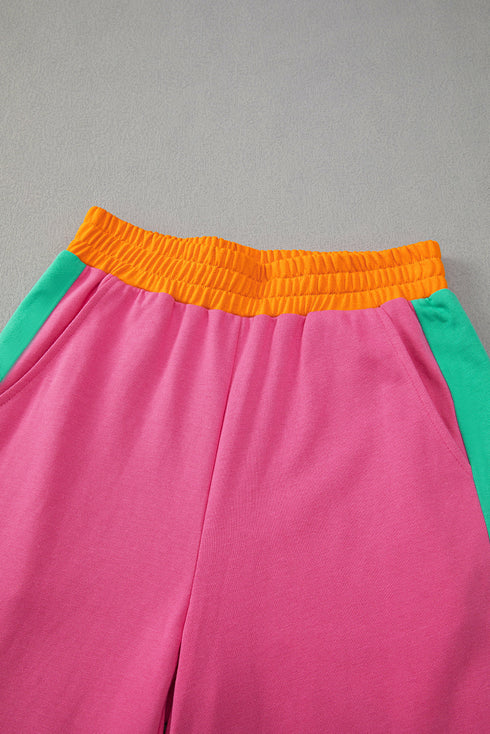 Color Block Pullover And Loose Wide Leg Pant Set
